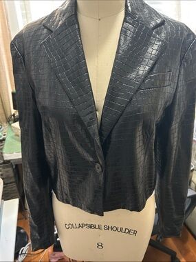 Zara Black Faux Croc Cropped Blazer Jacket